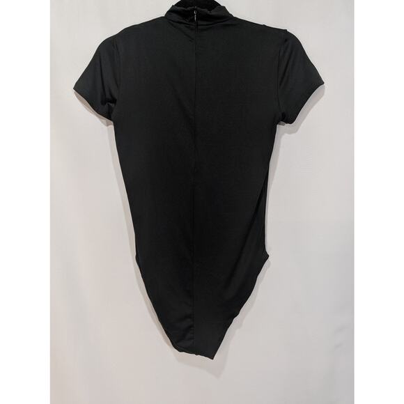 Kendall and Kylie Black Mock Neck Bodysuit Mesh Front Women Size S Stretch - Picture 4 of 7